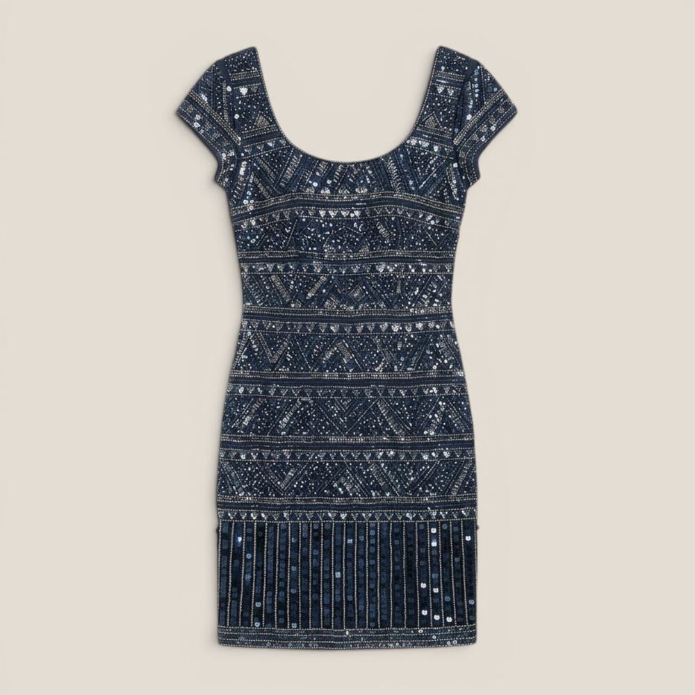 Vintage Scala Navy Beaded Mini Dress Size 0 - Picture 1 of 8